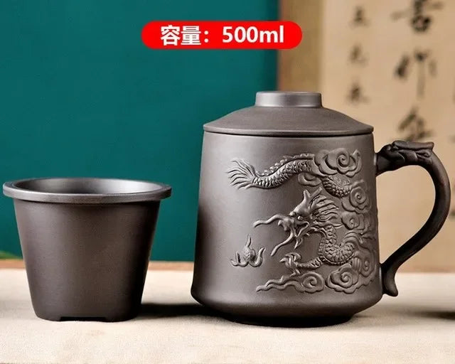 Handmade Yixing Dragon/Beauty Purple Clay Tea Mug with