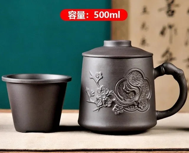 Handmade Yixing Dragon/Beauty Purple Clay Tea Mug with