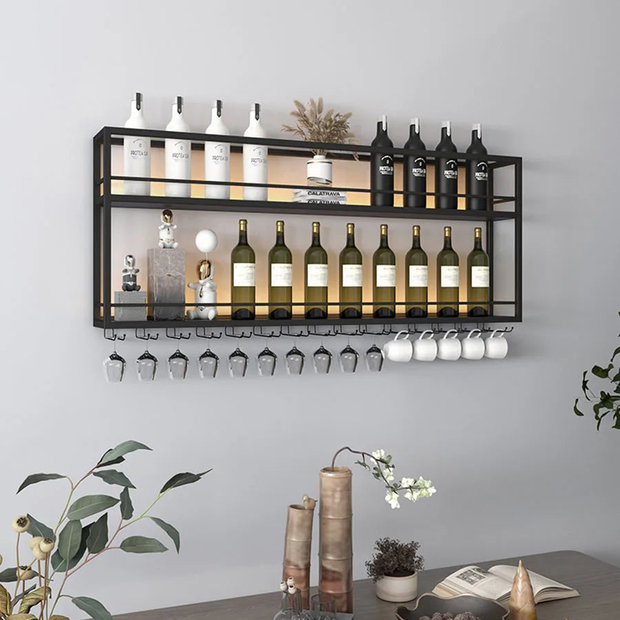 Hanging Wine Rack Wall Mounted Led Lights Black