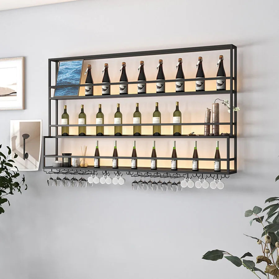 Hanging Wine Rack Wall Mounted Led Lights Black