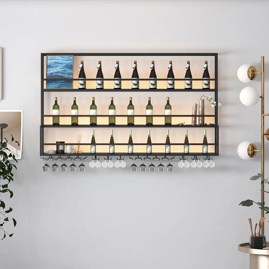 Hanging Wine Rack Wall Mounted Led Lights Black