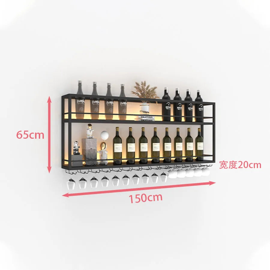 Hanging Wine Rack Wall Mounted Led Lights Black