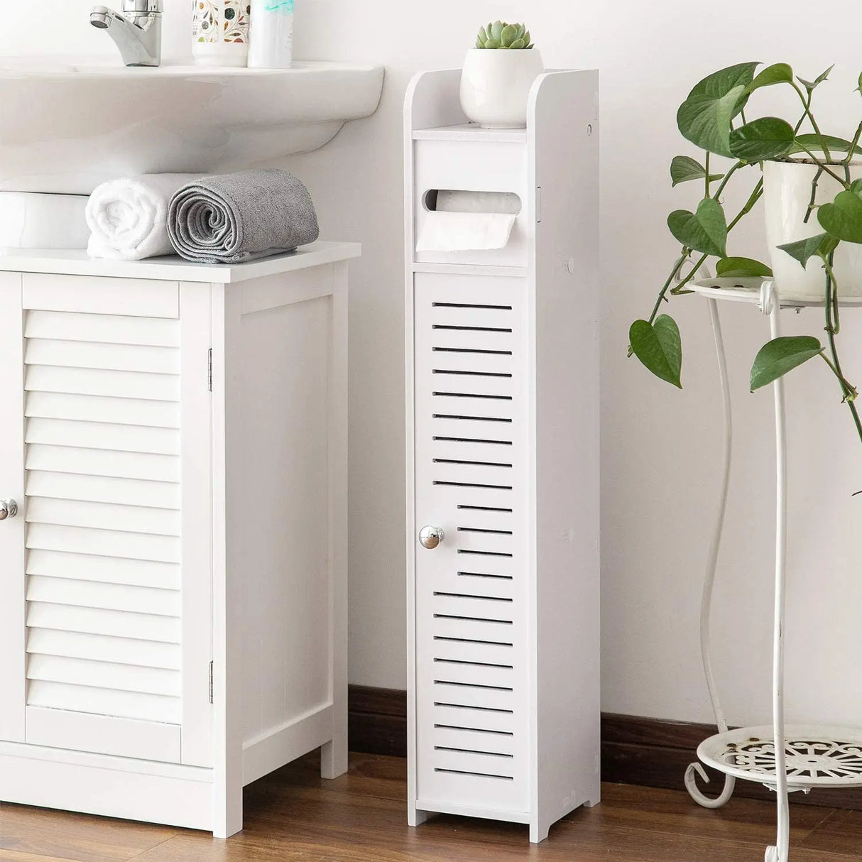 BluesdeSmall Bathroom Corner Floor Cabinet Toilet Vanity Cabinet