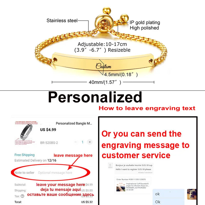 Personalize Baby Name Bracelet Figaro Chain Smooth Bangle