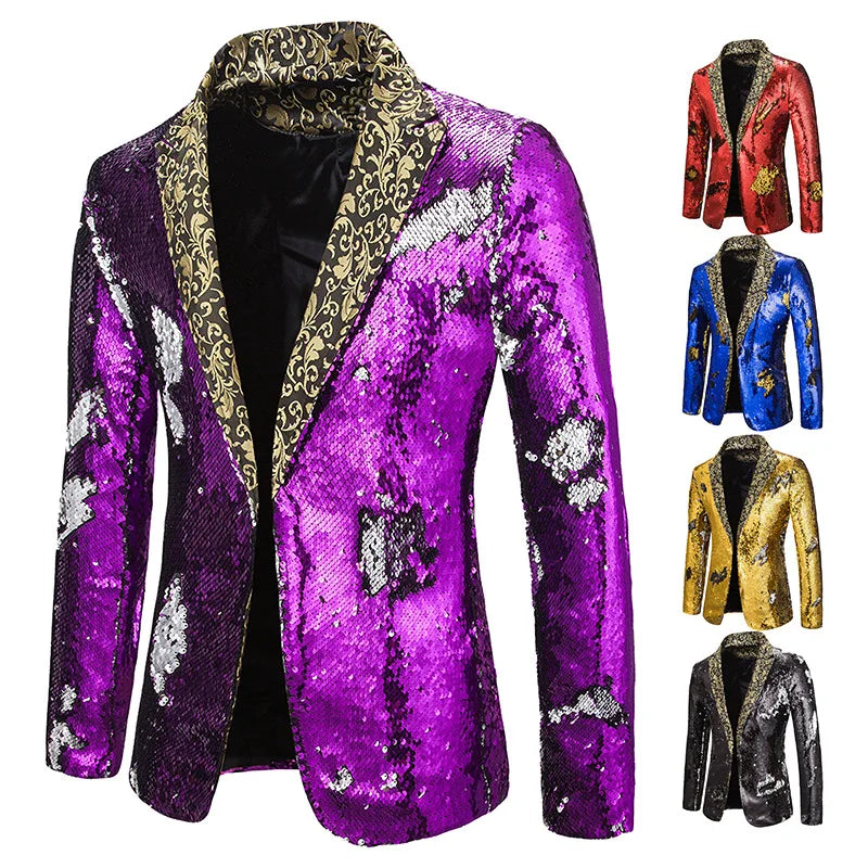 Men Blazer Shiny Sequin Shawl Collar suit Men