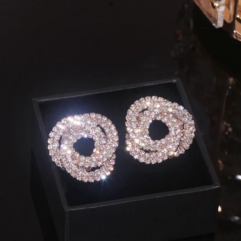 Elegant Shiny Full Rhinestone Crystal Stud Earrings for