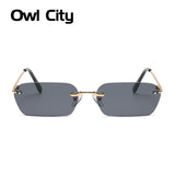 Small Rectangle Rimless Sunglasses Women Square Vintage Sun