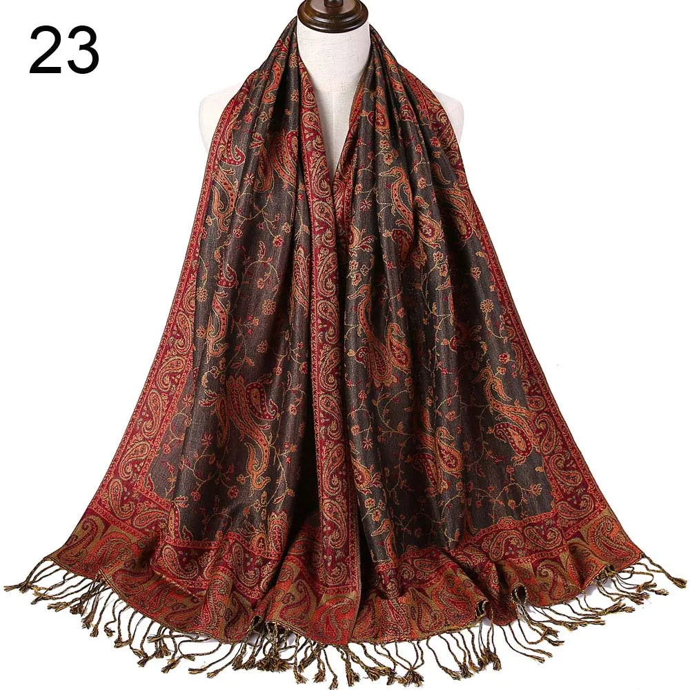 Pashmina Silk Scarf Shawl Wrap Paisley Jacquard Flowers