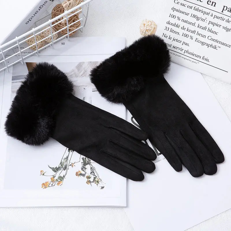 Korean Suede Leather Sports Cycling Warm Gloves Women's