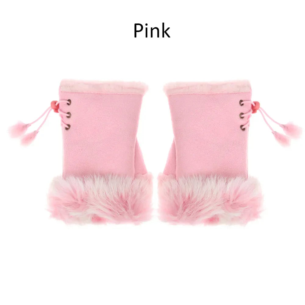 1 Pair New Fashion Faux Rabbit Hair Gloves