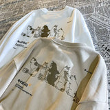 Vintage Fashion Women Cotton cat print round neck pullover sweatshirt harajuku oversize itself Loose Sweatshirt top худи