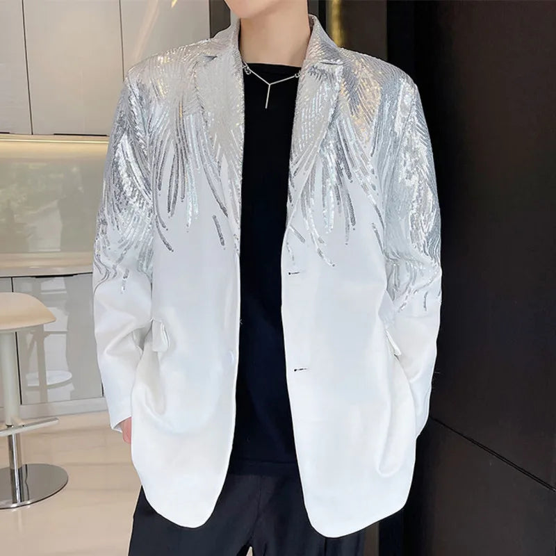 IEFB Heavy Craft Embroidery Sequin Trend Casual Men's
