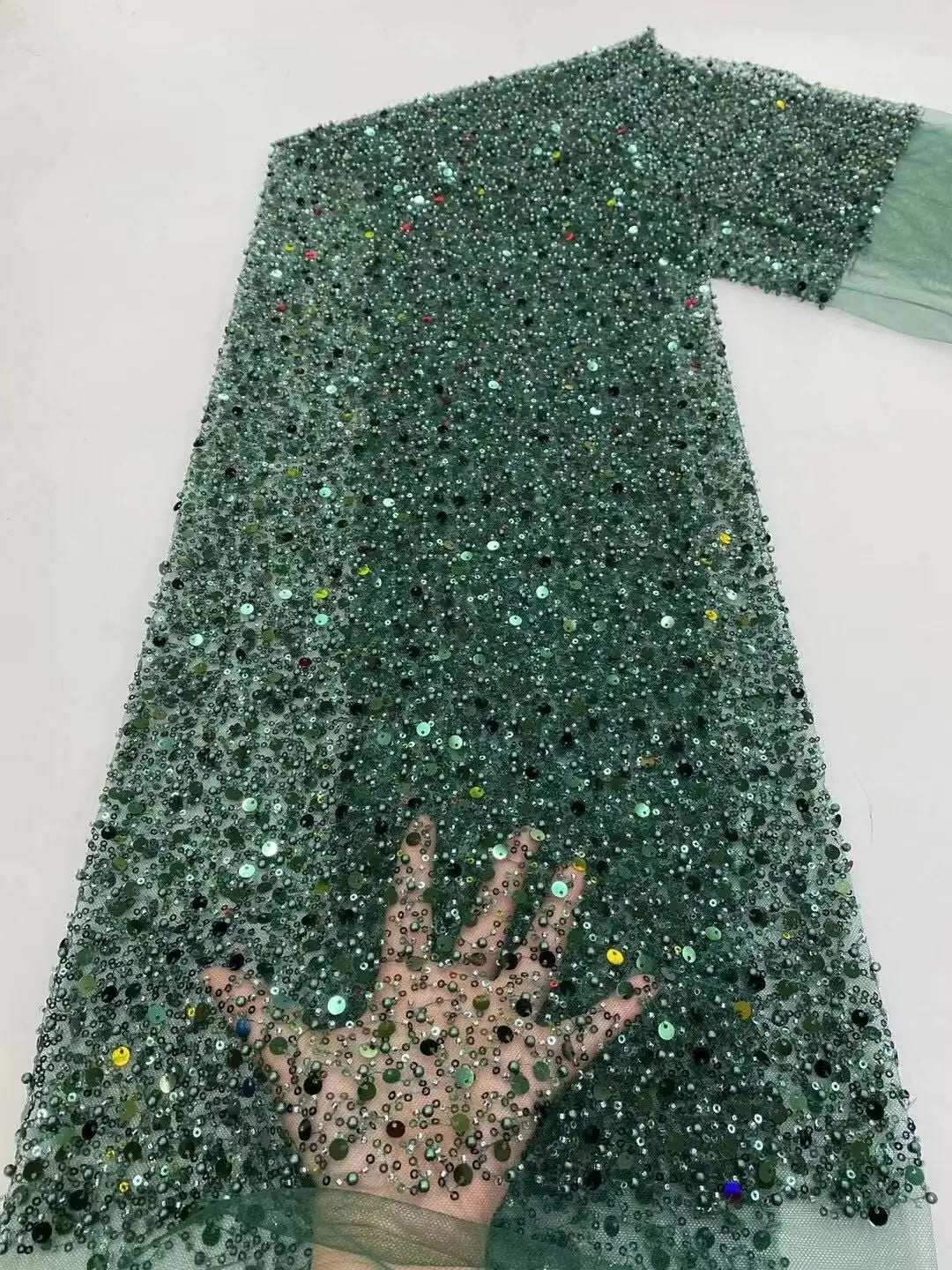 Heavy silver Sequins Lace Fabric With Bead Sequins