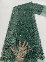 Heavy silver Sequins Lace Fabric With Bead Sequins