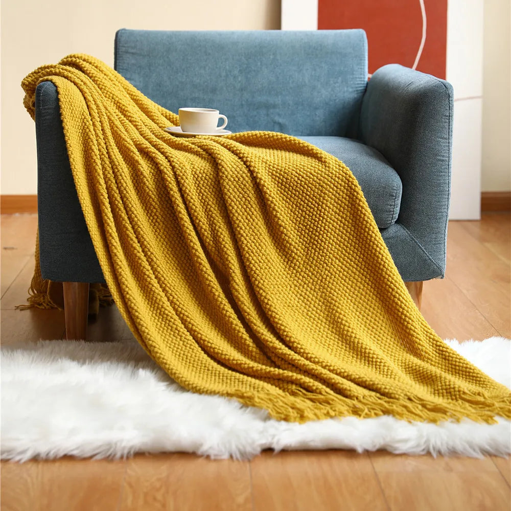 Textile City Corn Grain Waffle Embossed Knitted Blanket