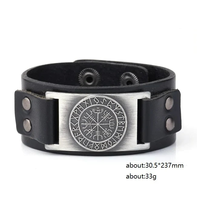 My Shape Wiccan Compass Bracelets Bangles for Men Nordic Runes Odin Symbol Wrap Genuine Leather Bracelet Men‘s Viking Jewelry