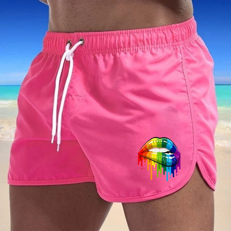 Summer Men's Shorts Lip Printing Sport Casual Fitness