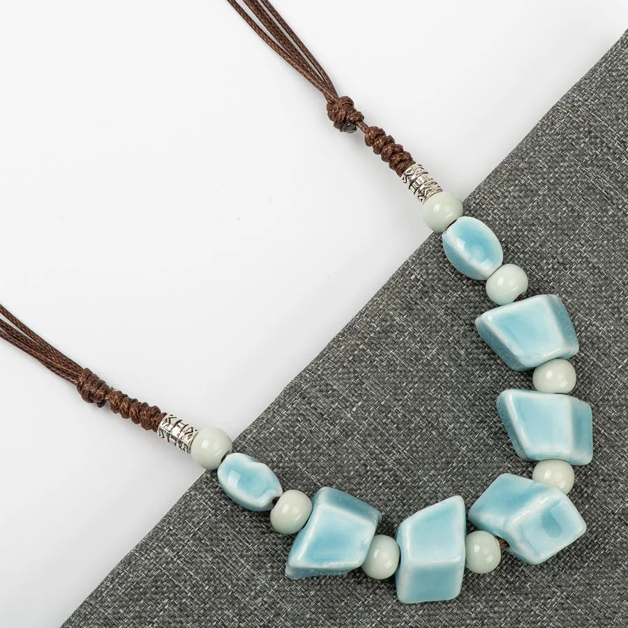 Colorful Irregular shape Ceramic Beads Neckalce artware Antique