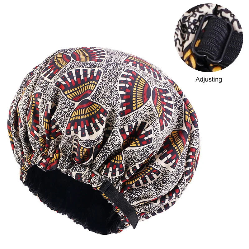 Oversize Africa Print Invisible Adjustable Round Hat Satin
