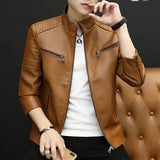 Men Leather Suit Jacket Men Slim Fit Short