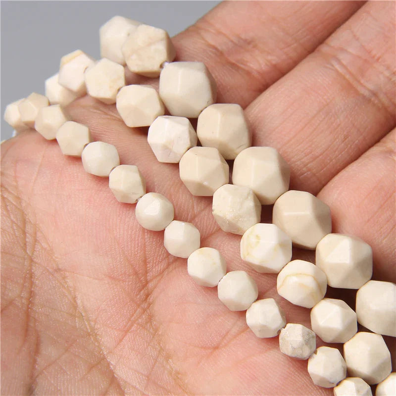 Natural Beige Color Stone Faceted Stone Jaspers Spacers