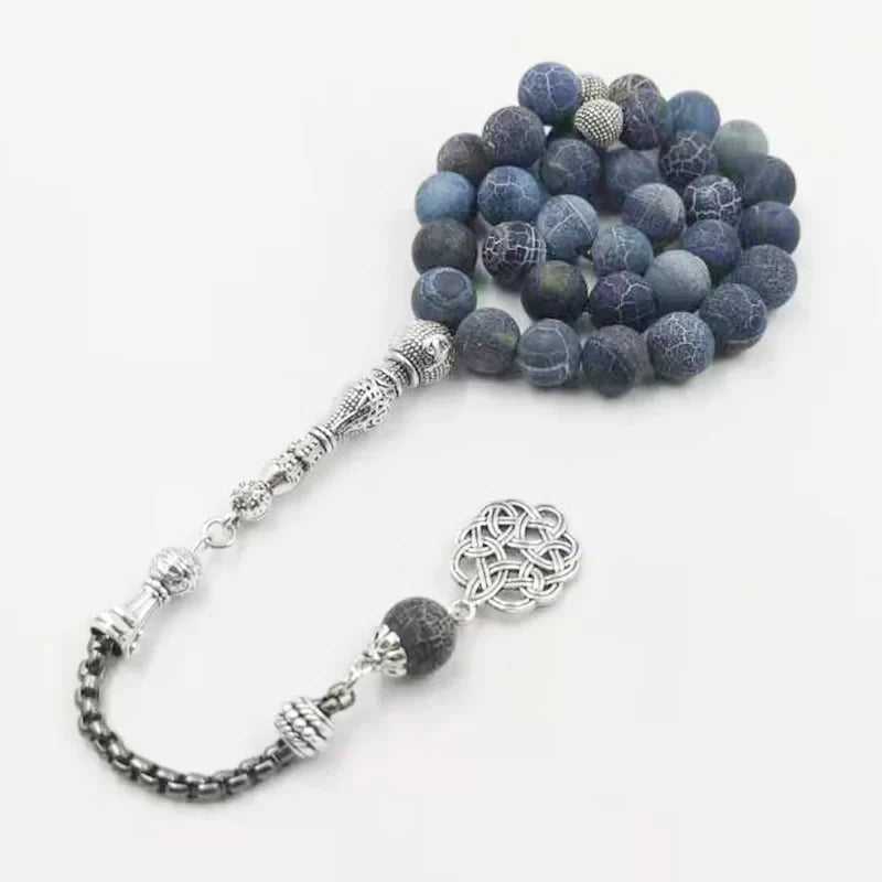 Tasbih Natural agates stone Blue Metal tassel 33