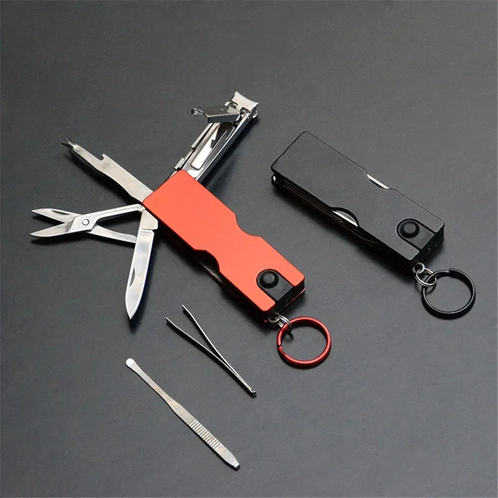 Outdoor Multifunction Mini Keychain Knife LED Light Nail