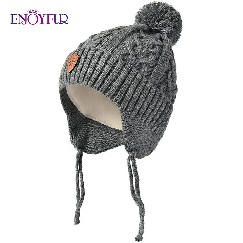 ENJOYFUR Warm Winter Baby Knitted Hats Real Fur