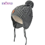 ENJOYFUR Warm Winter Baby Knitted Hats Real Fur