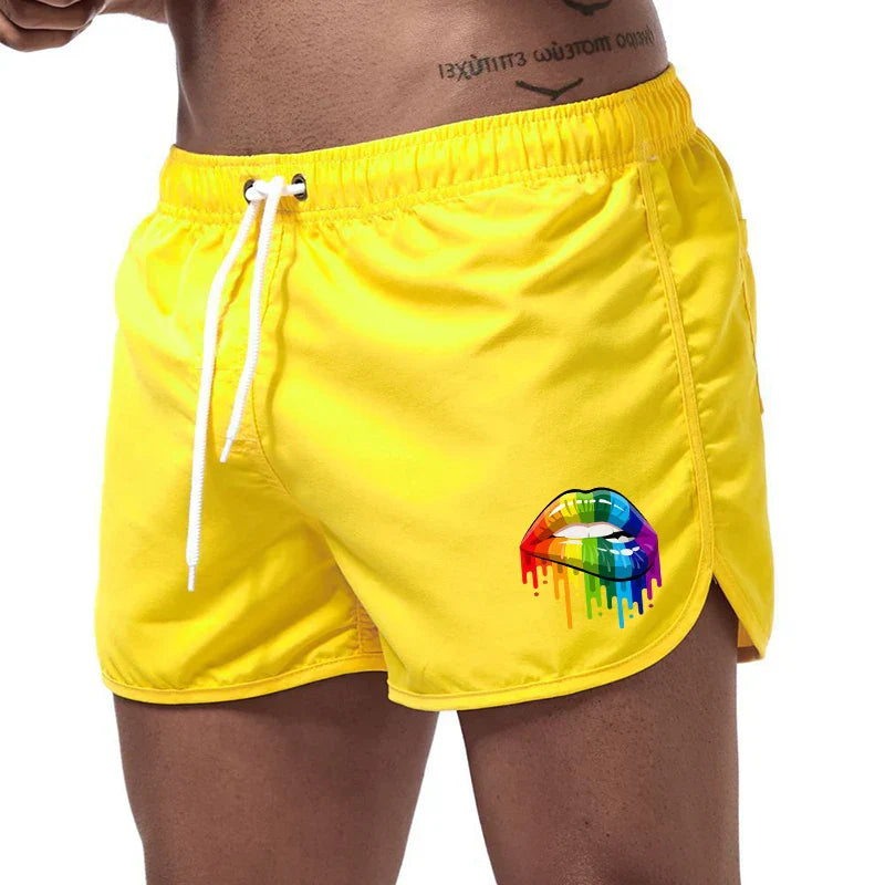 Summer Men's Shorts Lip Printing Sport Casual Fitness