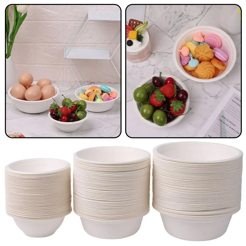 50PCS/Pack 220/350/500ml Disposable Dinnerware ECO-Friendly White Paper Bowl