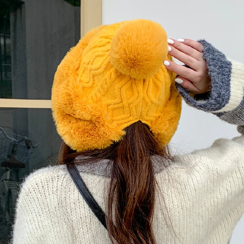 2021 New Pompom Winter Hats For Wome Earmuffs