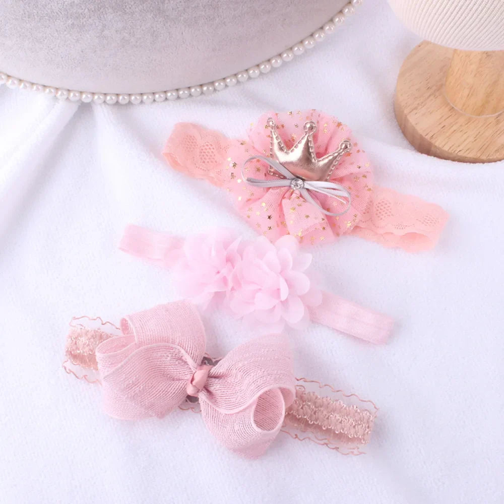 3pcs/lot Newborn Headwear Baby Girl Flower Headbands Lace