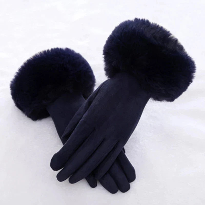 Female Faux Rabit Fur Suede Leather Touch Screen
