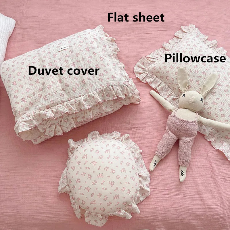 Vintage Floral Muslin Cotton Baby Bedding Set Girls