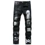 Men'S Pants Streetwear Fashion Trousers Jeans Skull Black