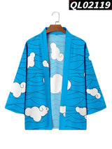 Japanese Style Clouds Print Blue Beach Yukata Women