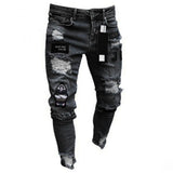 Men's Ripped Pencil Pants Men Skinny Denim Biker