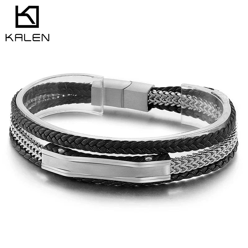 Kalen Gold Silver Color Cowhide Braided Chain Stainless