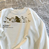Vintage Fashion Women Cotton cat print round neck pullover sweatshirt harajuku oversize itself Loose Sweatshirt top худи