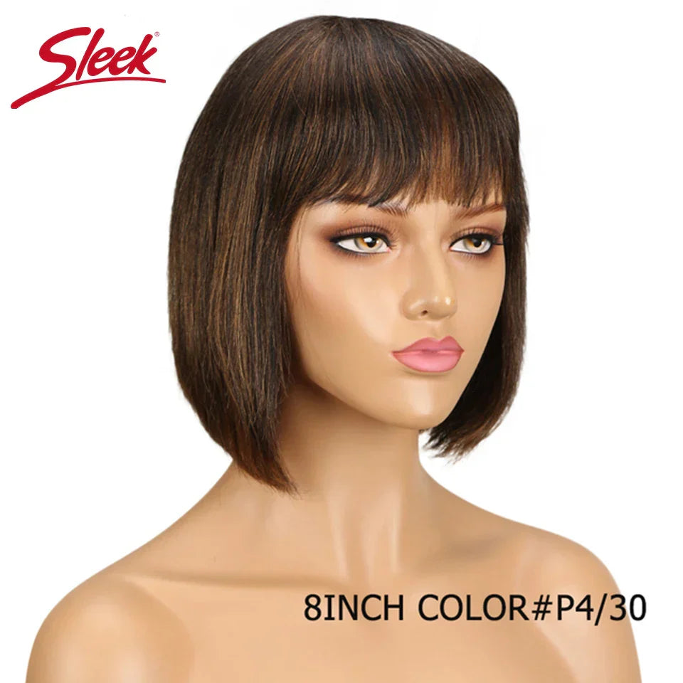 Sleek Short Bob Wigs With Bang Brazilian Straight