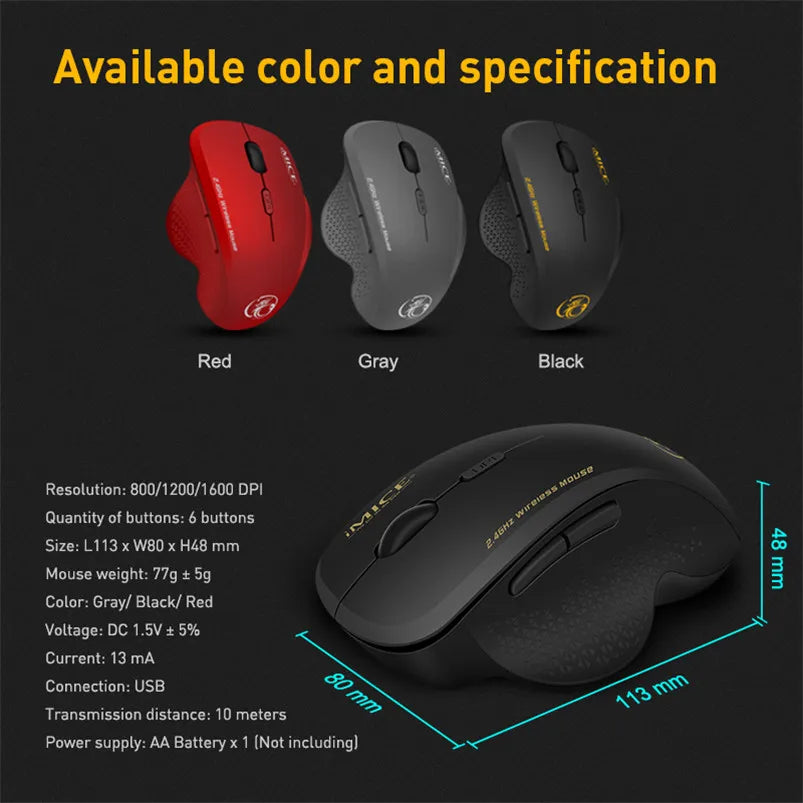 Wireless Mouse Ergonomic Computer Mouse PC Optical Mause