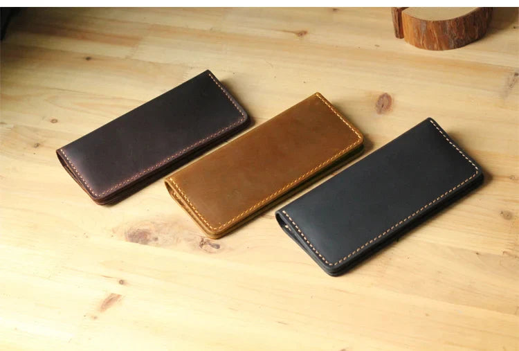 Handmade Vintage Crazy horse Genuine Leather Wallet men Leather long wallet clutch bag male purse money clips money bag