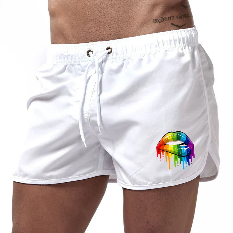 Summer Men's Shorts Lip Printing Sport Casual Fitness