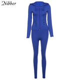 Nibber Sporty Casual Long Sleeve Hooded Zipper Solid