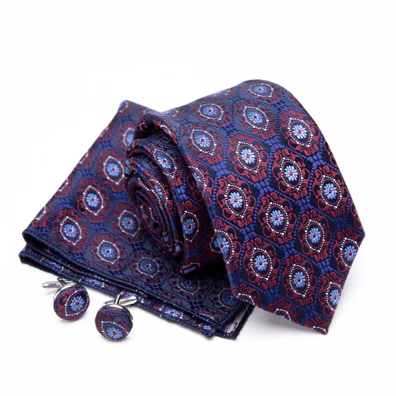Mens Jacquard Tie Cravat Cufflinks Set Luxury Necktie
