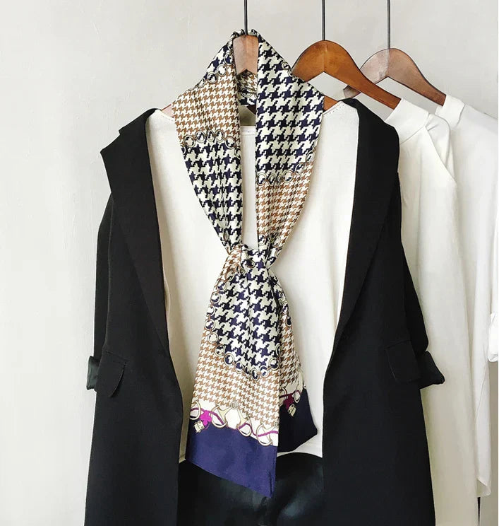 Choice Long Small Women Silk Scarf Tie Decorated