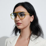 New Trendy Gradient Green Oversized Square Sunglasses Women