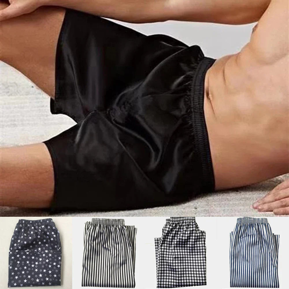 Men's Silk Satin Pajamas Shorts Mans Sleepwear On