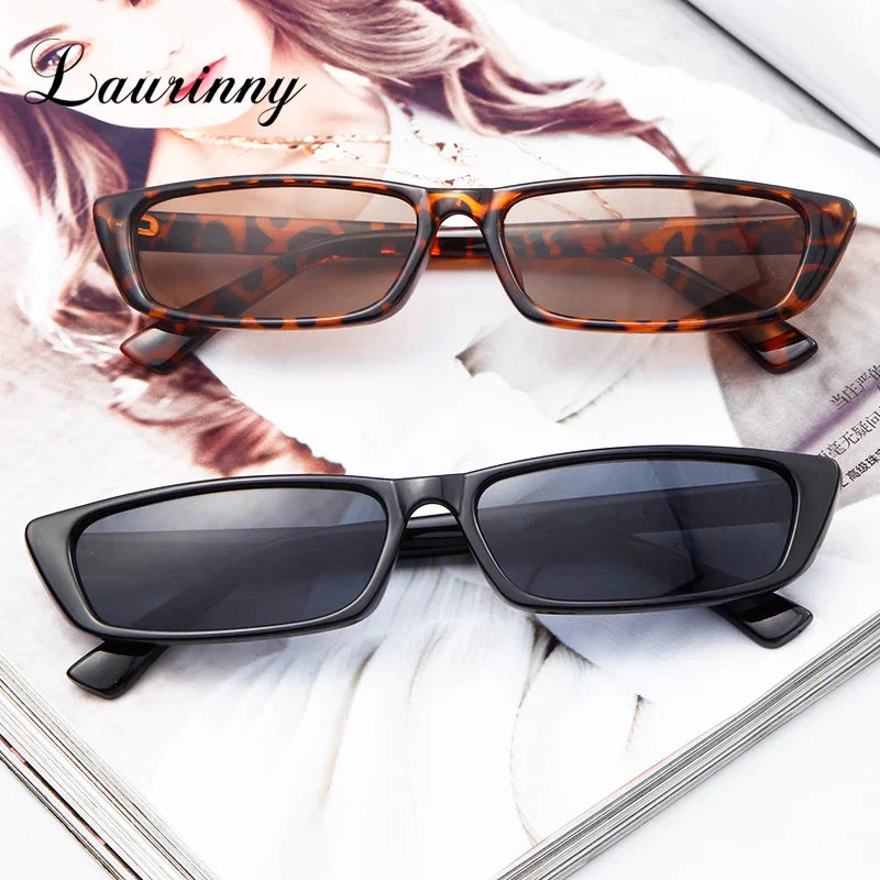 Vintage Narrow Rectangle Small Women Sunglasses Ocean Lens